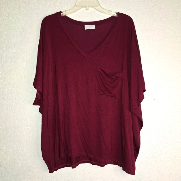 Adrienne Plum V-Neck Pocket T-shirt Size 1X - Picture 1 of 8